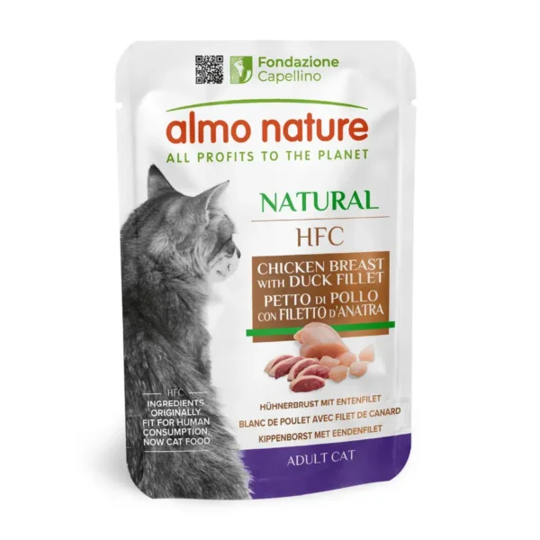Karma mokra dla kota Almo Nature HFC Natural pierś z kurczaka i filet z kaczki saszetka 55g
